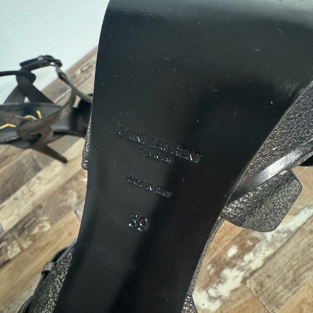 Saint Laurent Metallic Black Strappy Heels - Picture 4 of 4